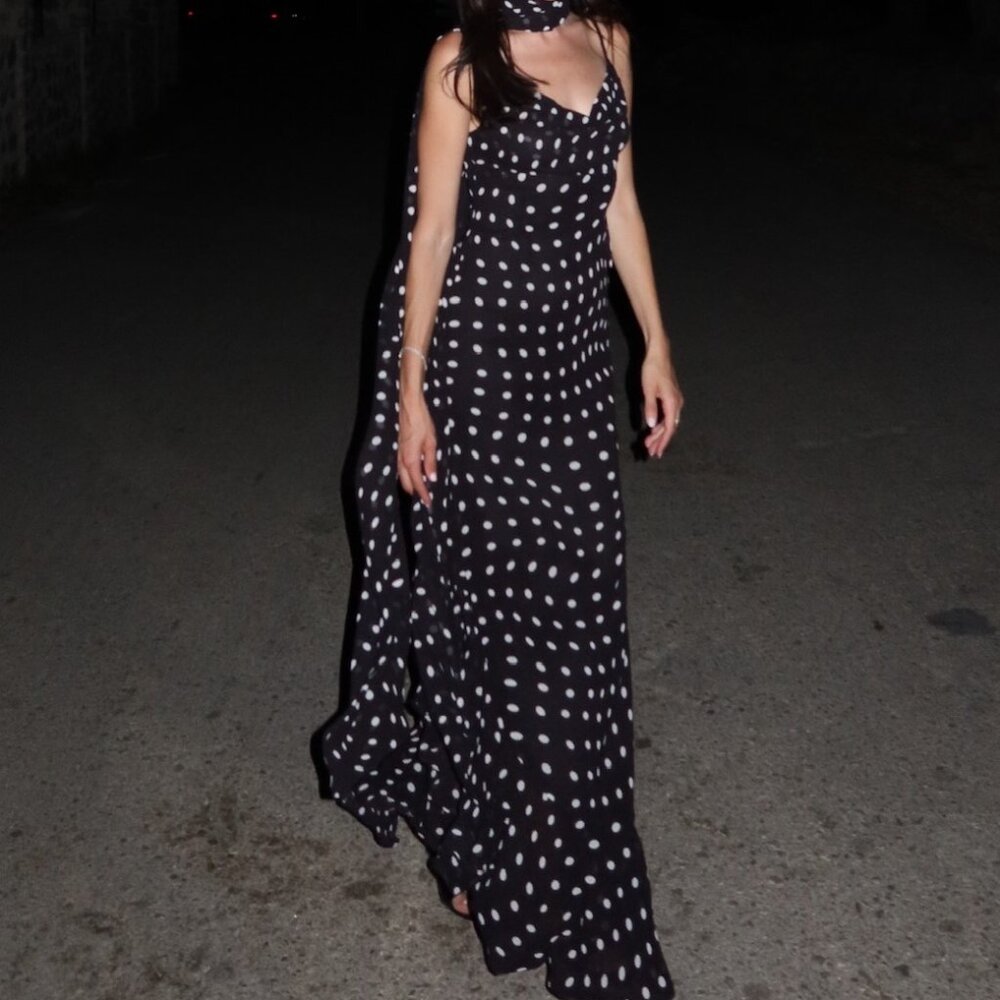 LPA Giulia Maxi Dress Black and White Polka Dot Dress | Size S - Picture 5 of 5